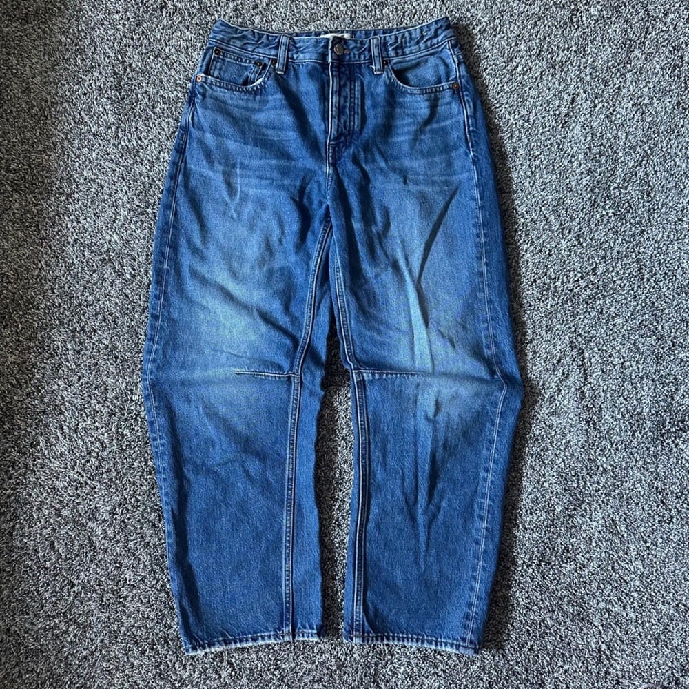 Madewell The Darted Barrel-Leg Jeans Women's 25 Knee Seam Balloon Denim Scandi